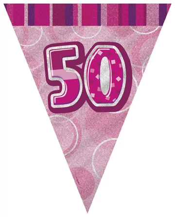 Pink Glitz zászló 50. születésnapra 3,6 m