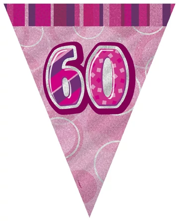 Pink Glitz zászló 60. születésnapra 3,6 m