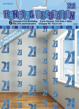 Kek Glitz függő dekoráció 21. születesnapra 1,52 m 6 db/cs