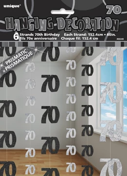 Ezüst Glitz függő dekoráció 70. születesnapra 1,52 m 6 db/cs