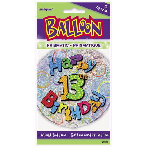 45 cm-es Happy 13th Birthday prizmás fólia lufi