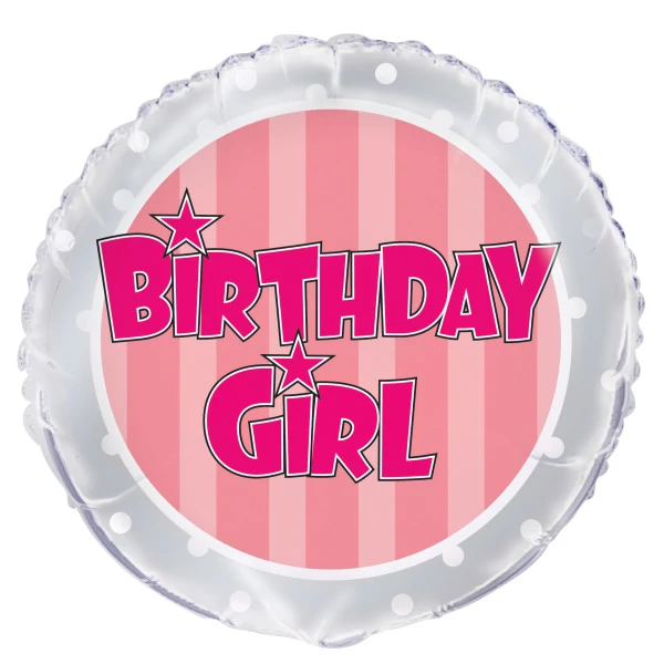 45 cm-es Pink csíkos Birthday girl feliratos fólia lufi