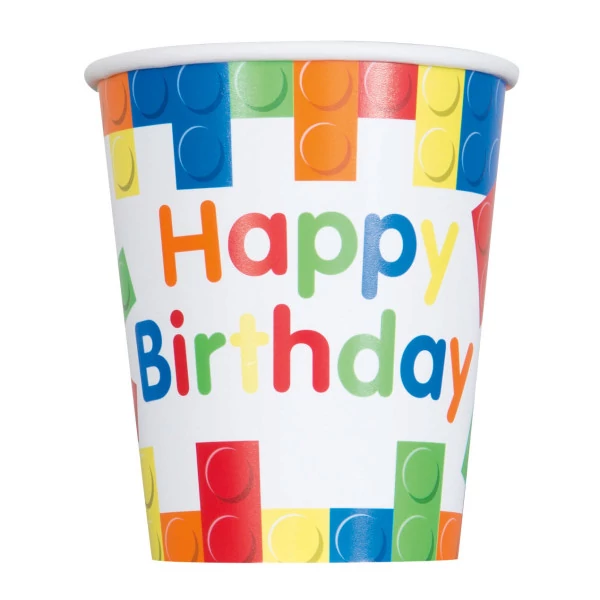 Happy Birthday építőkockás papírpohár, 8db
