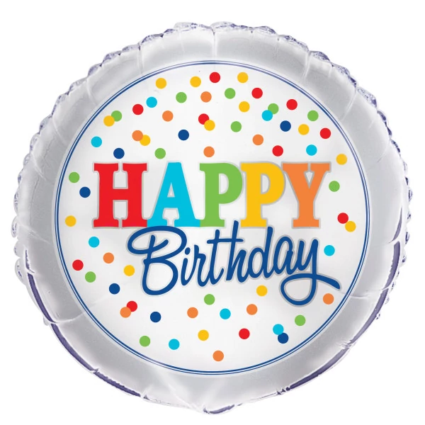 45 cm-es Szivárvány pöttyös Happy Birthday fólia lufi