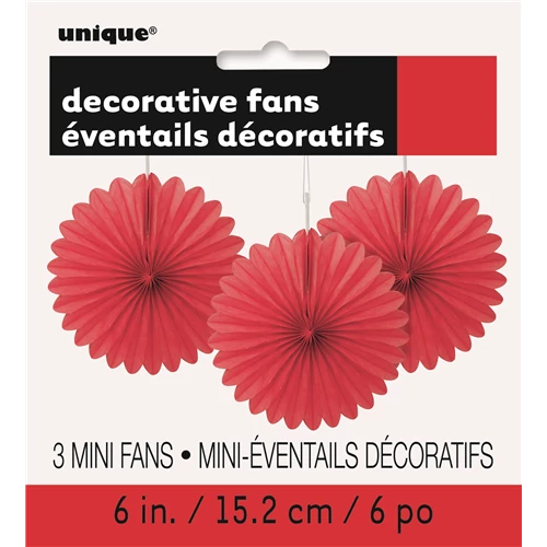 Piros legyező dekoráció 15 cm 3 db/cs