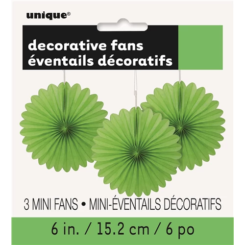 Limezöld legyező dekoráció, 15 cm - 3 db