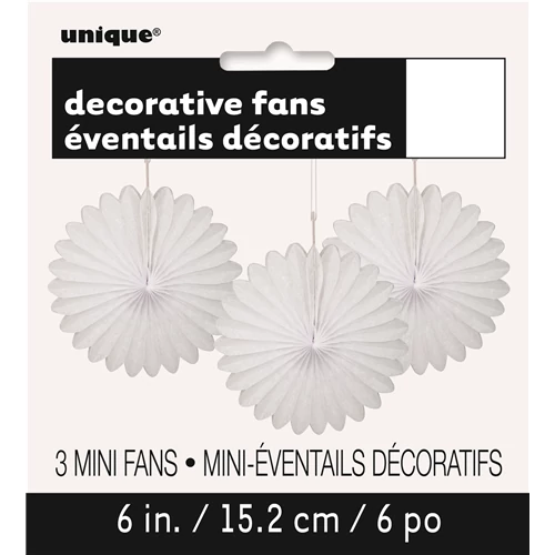 Fehér legyező dekoráció, 15 cm - 3 db