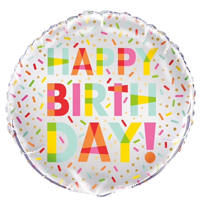 45 cm-es Happy Birthday konfettik fólia lufi