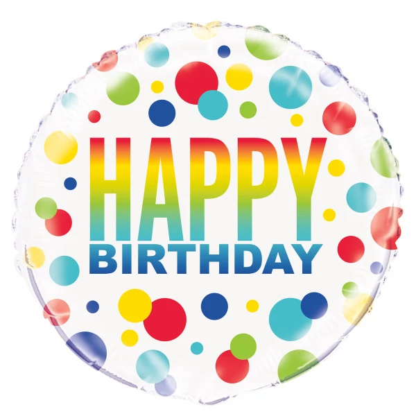 45 cm-es Szivárvány pöttyös Happy Birthday fólia lufi