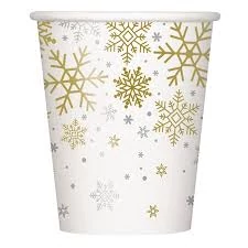 Karácsonyi, csillagos papírpohár, 250ml, 8db/cs.