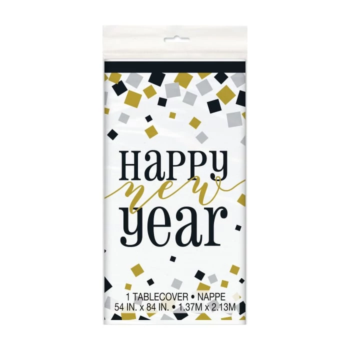 Happy New Year feliratú, műanyag asztalterítő, 137x213 cm