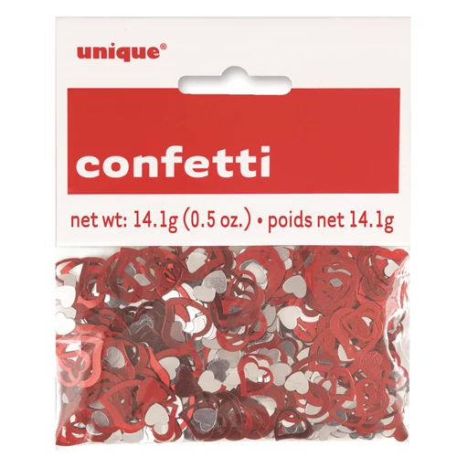 Piros-ezüst szív konfetti 14 g