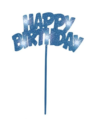 Happy Birthday világító kék tortadekoráció