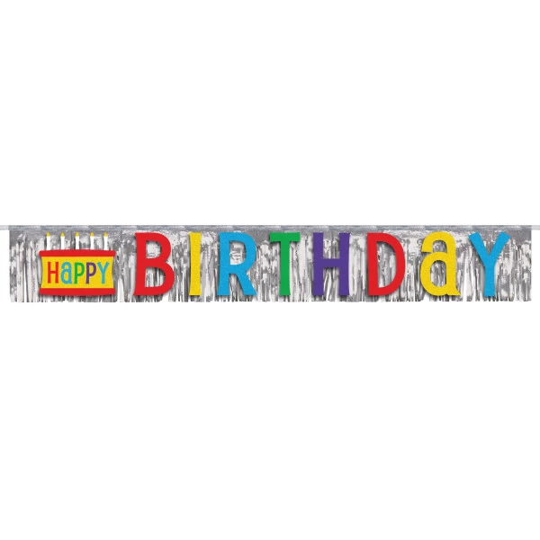 312 cm-es Happy Birthday ezüst banner