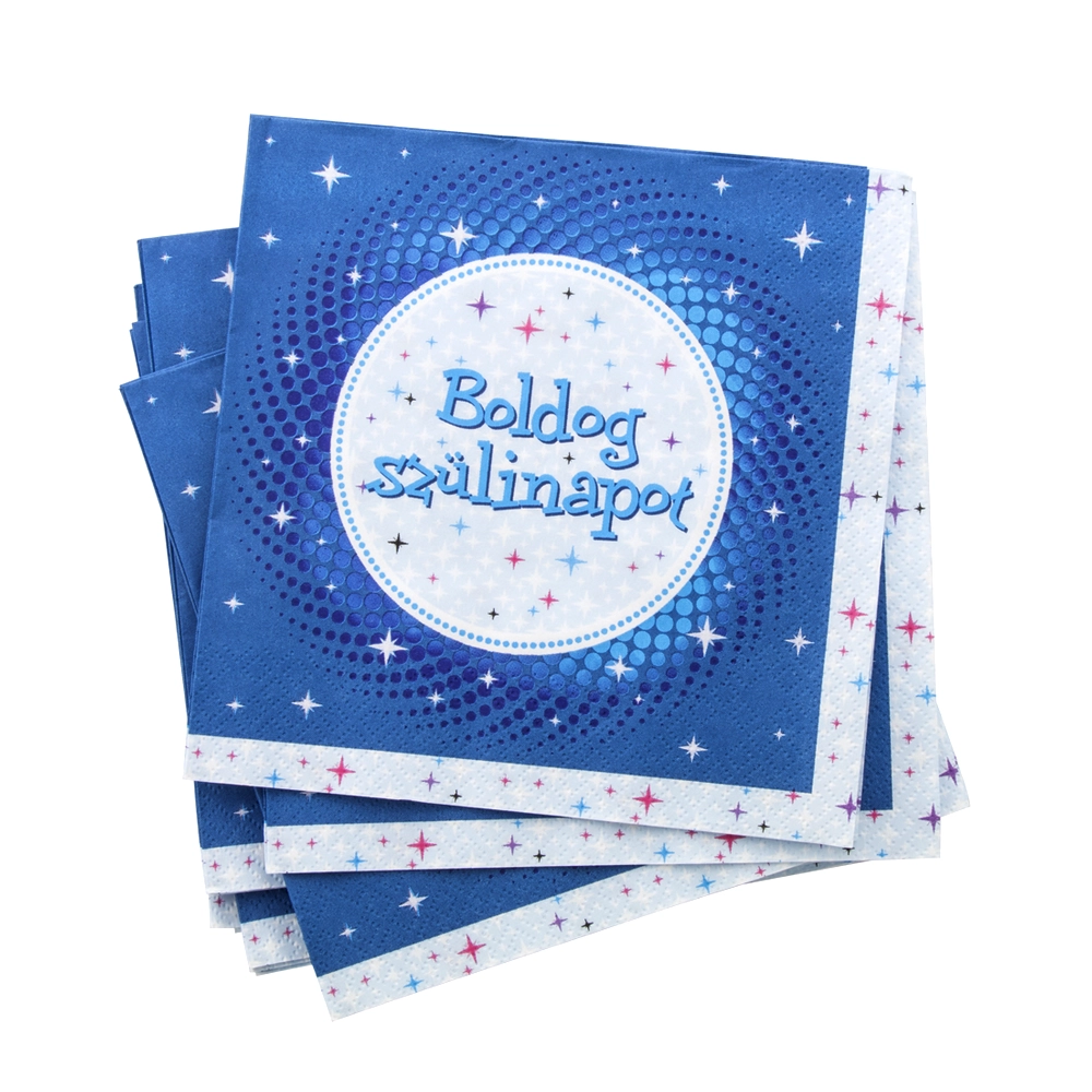 Kék Boldog Születésnapot feliratos szalvéta - 33 cm x 33 cm, 16 db / csomag
