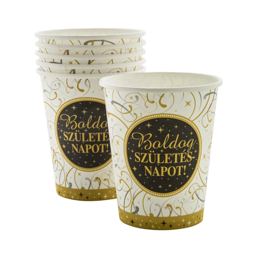 Elegáns Boldog Születésnapot feliratos pohár - 250 ml, 6 db / csomag