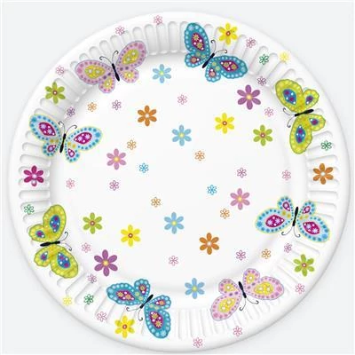 Pillangó virágokkal tányér - 22,7 cm - 8 db / csomag