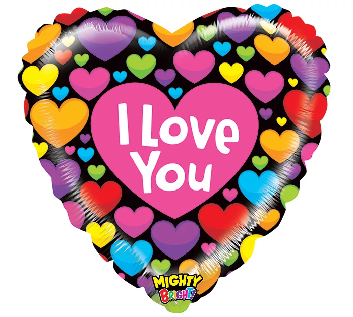 Szív alakú színes fólia lufi I love you felirattal, 53 cm