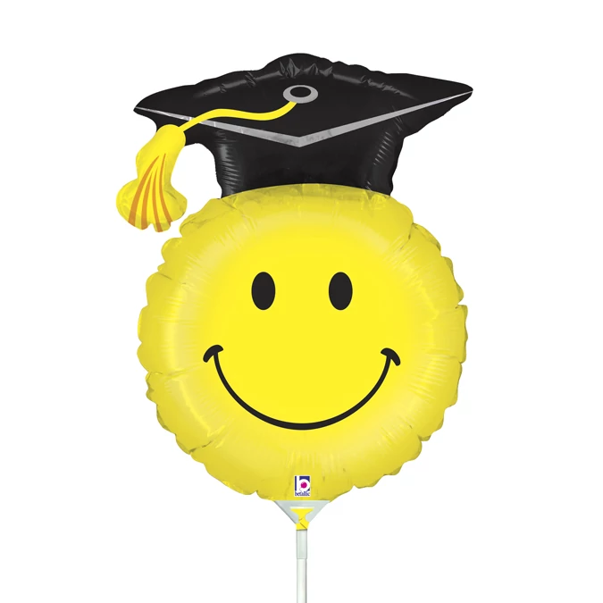 36 cm-es Smiley ballagós kalapban forma fólia lufi