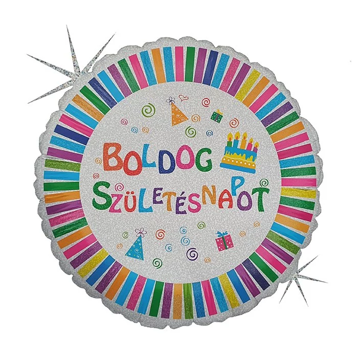 45 cm-es Boldog Születésnapot tortás glitteres fólia lufi