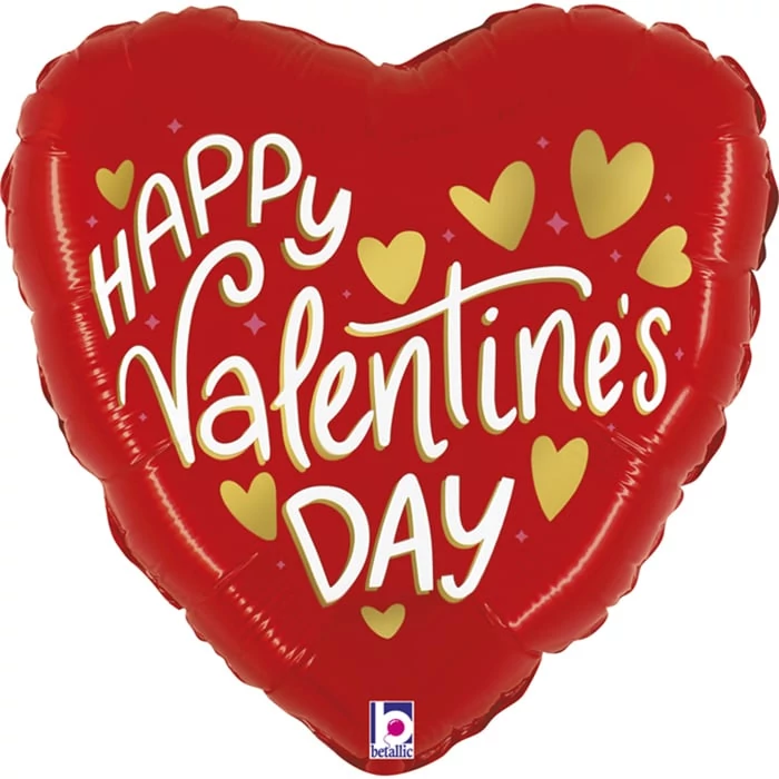 23 cm-es Happy Valentine day arany szívekkel - szív fólia lufi