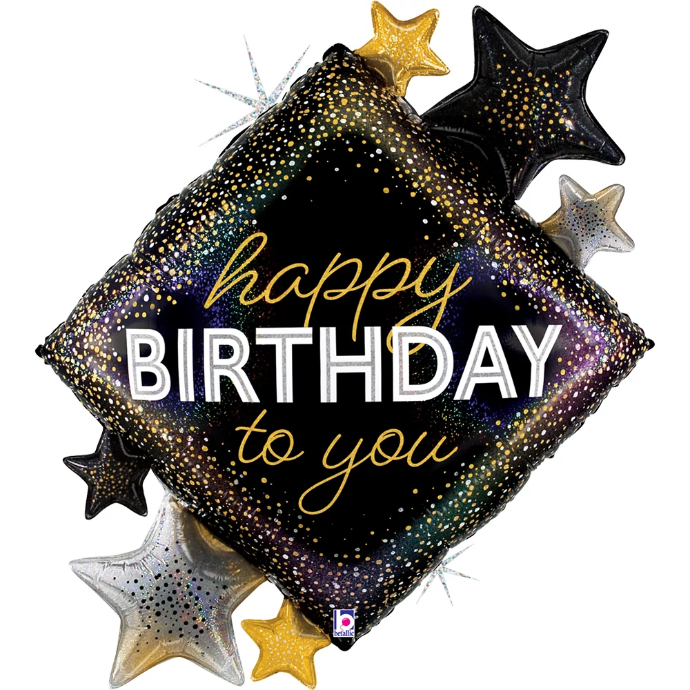 97 cm-es Happy Birthday gyémánt csillagokkal fólia lufi