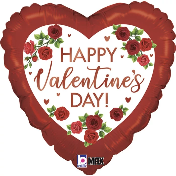 45 cm-es Happy Valentine day rózsákkal -  szív fólia lufi