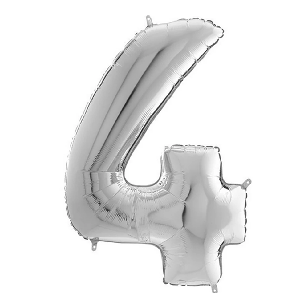 JuniorShape - ezüst színű 4-es szám fólia lufi