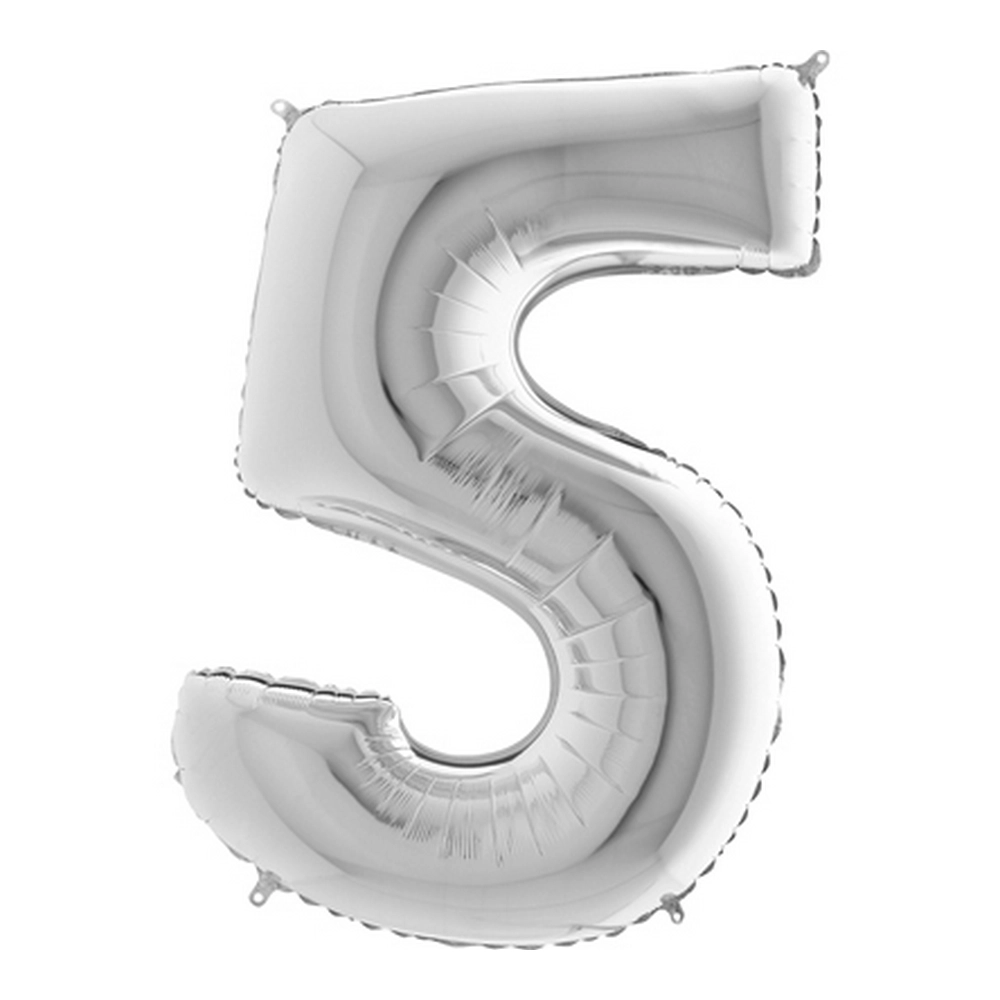 JuniorShape - ezüst színű 5-ös szám fólia lufi
