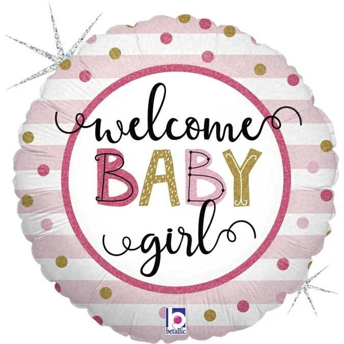 45 cm-es Welcome Baby girl csíkos fólia lufi