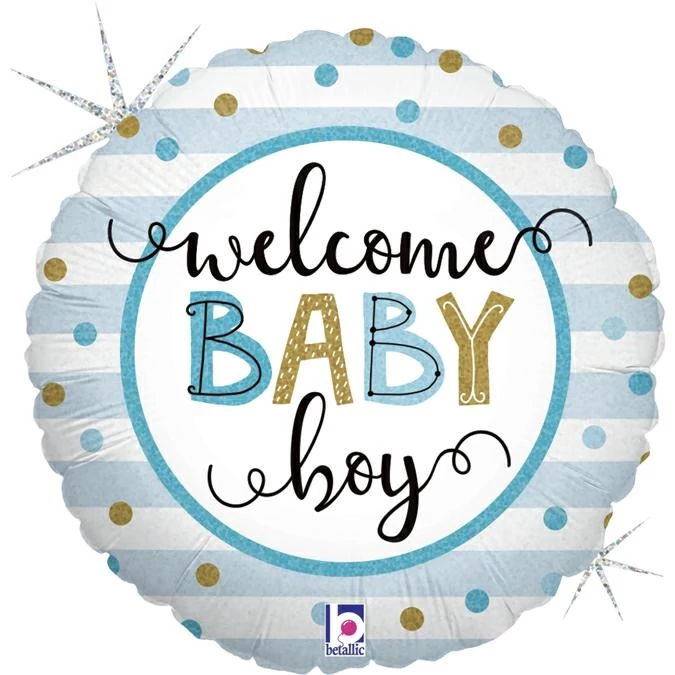 45 cm-es Welcome Baby boy csíkos fólia lufi