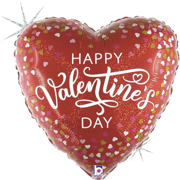 45 cm-es szives hologramos piros Happy Valentines Day