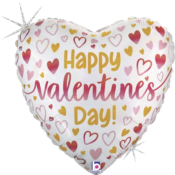 45 cm-es szives hologramos Happy Valentines Day fólia lufi