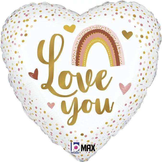 46 cm-es fehér szív Love you szívárványos-szíves fólia lufi