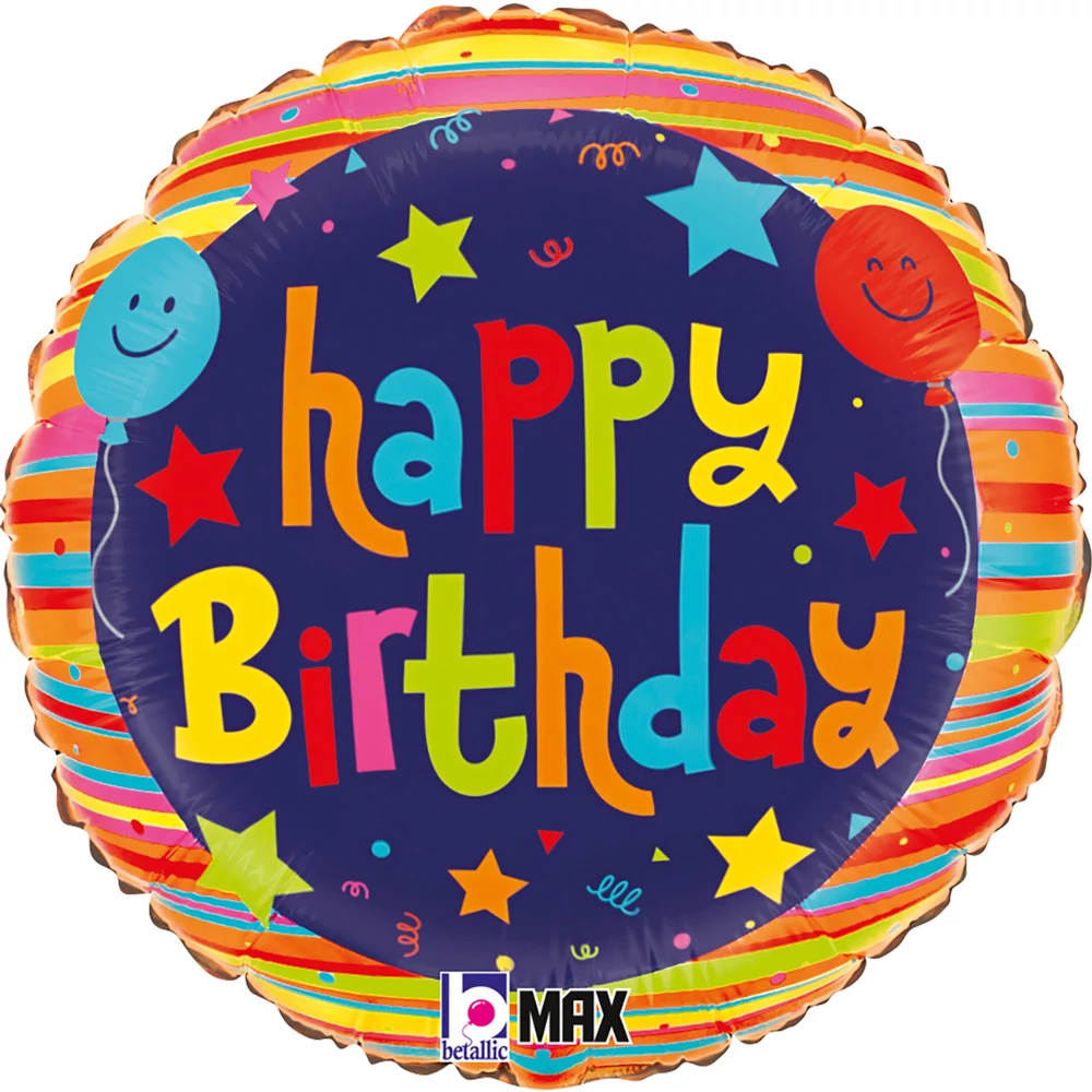45 cm-es Happy Birthday smiley lufis fólia lufi