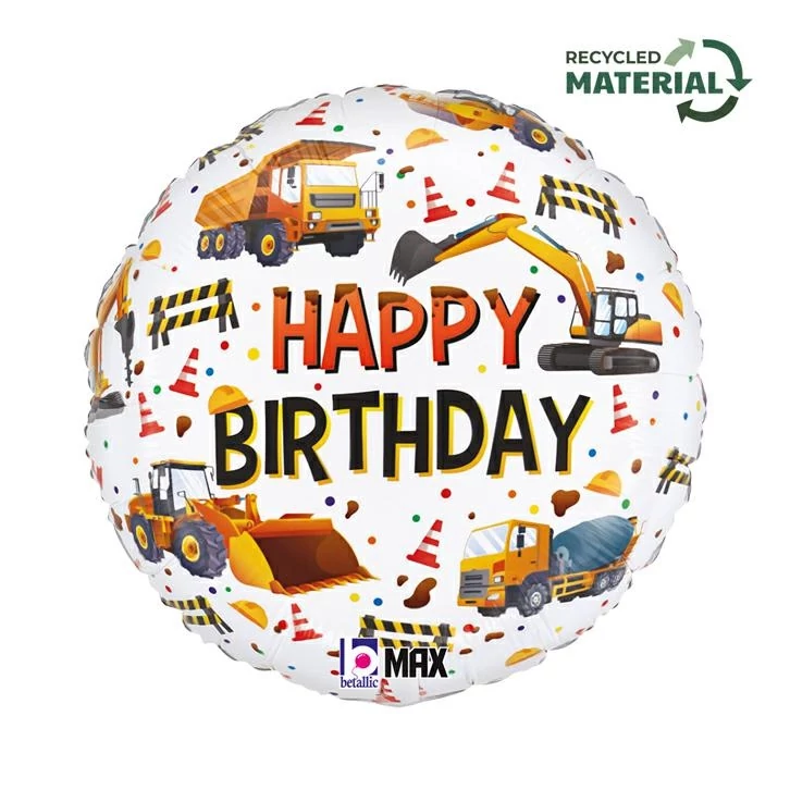 46 cm-es munkagépes Happy Birthday fólia lufi