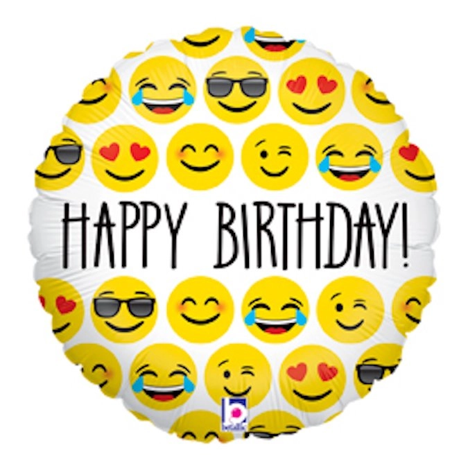 23 cm-es Emoji Happy Birthday! feliratos fólia lufi
