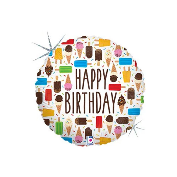 90 cm-es Happy Birthday fagyis hologramos fólia lufi
