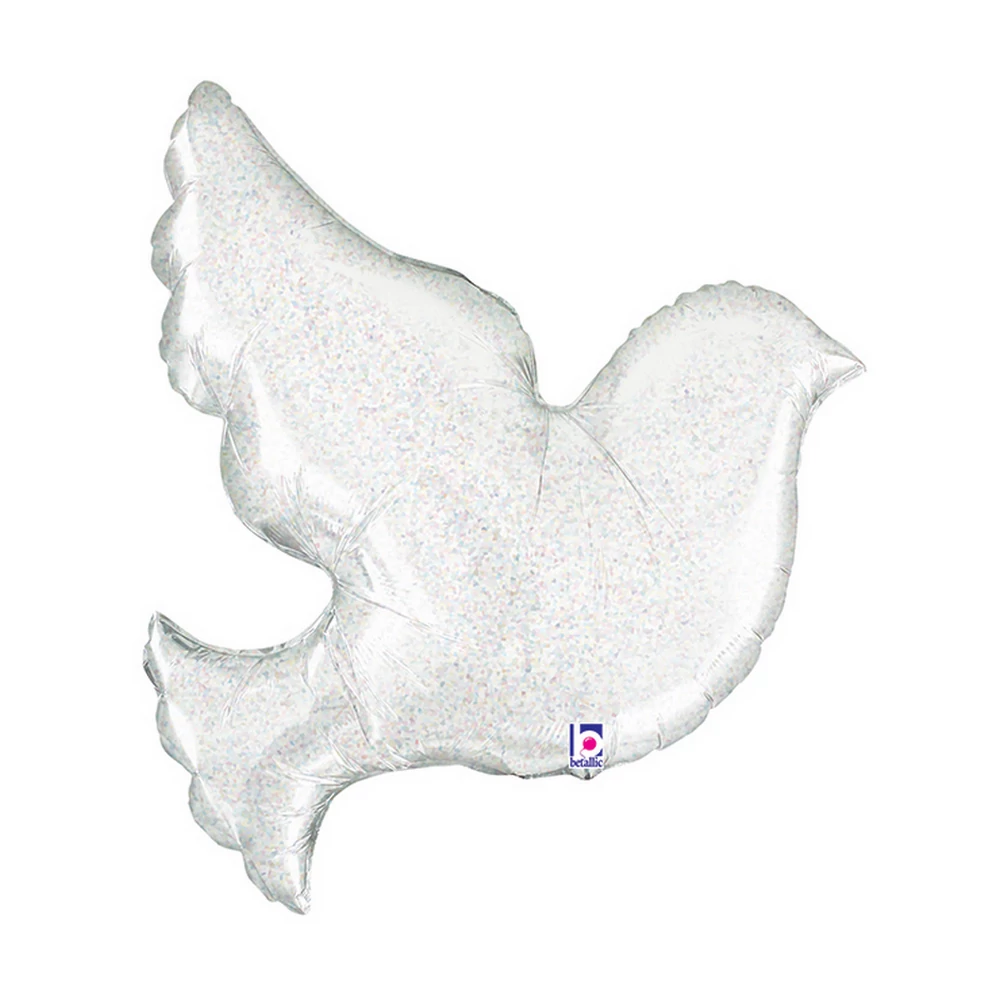 SuperShape - galamb formájú, gyöngyház, hologrammos esküvői fólia lufi