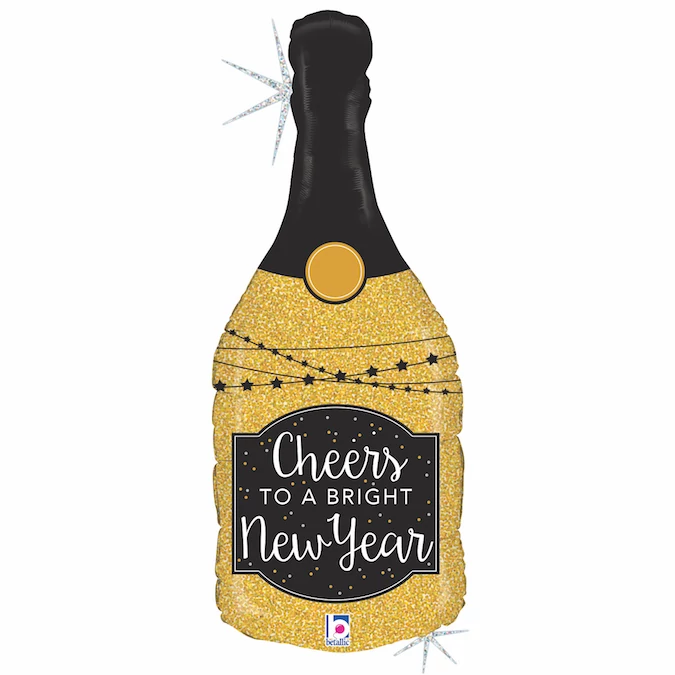SuperShape - Cheers to bright New Year feliratú, glitteres hologrammos fólia lufi