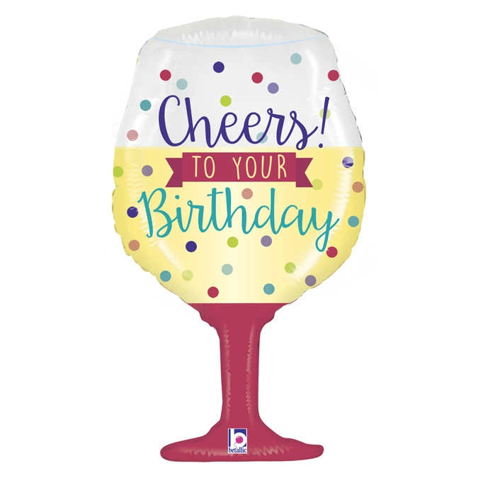 SuperShape - pohár formájú, Cheers to Your Birthday feliratos, átlátszó fólia lufi