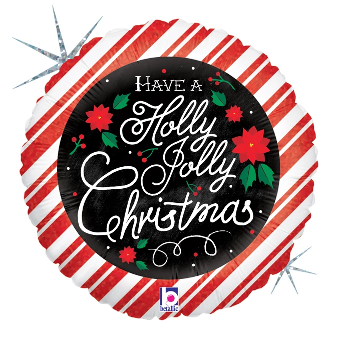 46 cm-es Holly-Jolly Christmas feliratú, hologrammos fólia lufi