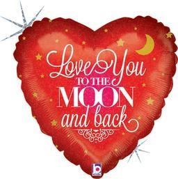 46 cm-es szív alakú Love you to the moon and back fólia lufi