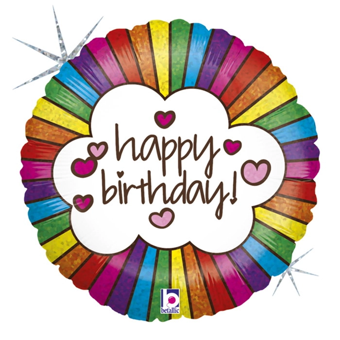 45 cm-es fólia lufi Happy Birthday felirattal - Retro Rainbow