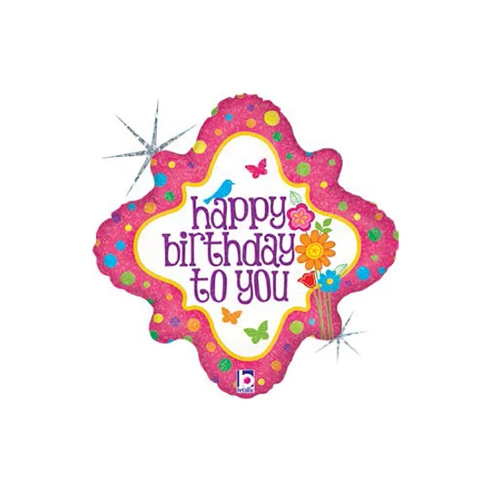 45 cm-es Happy Birthday to you virágos gyémánt alakú fólia lufi