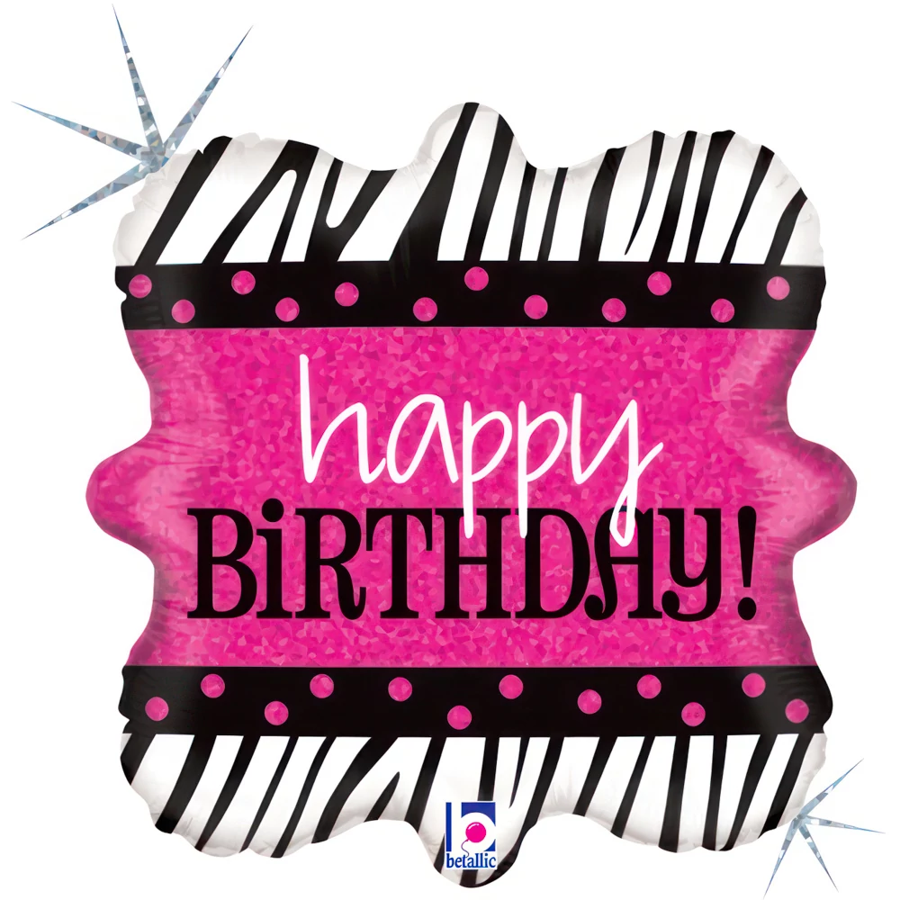 45 cm-es Happy Birthday zebracsíkos négyzet alakú fólia lufi