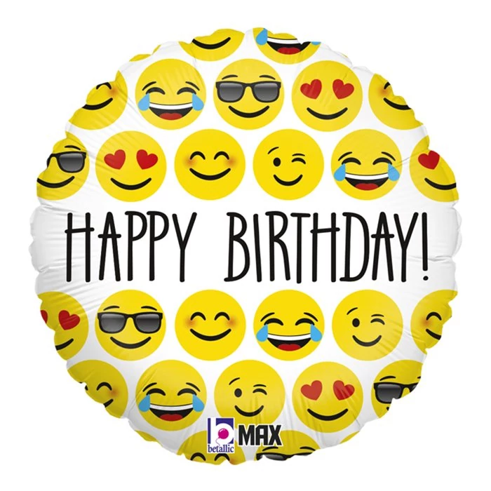 45 cm-es Emoji Happy Birthday fólia lufi