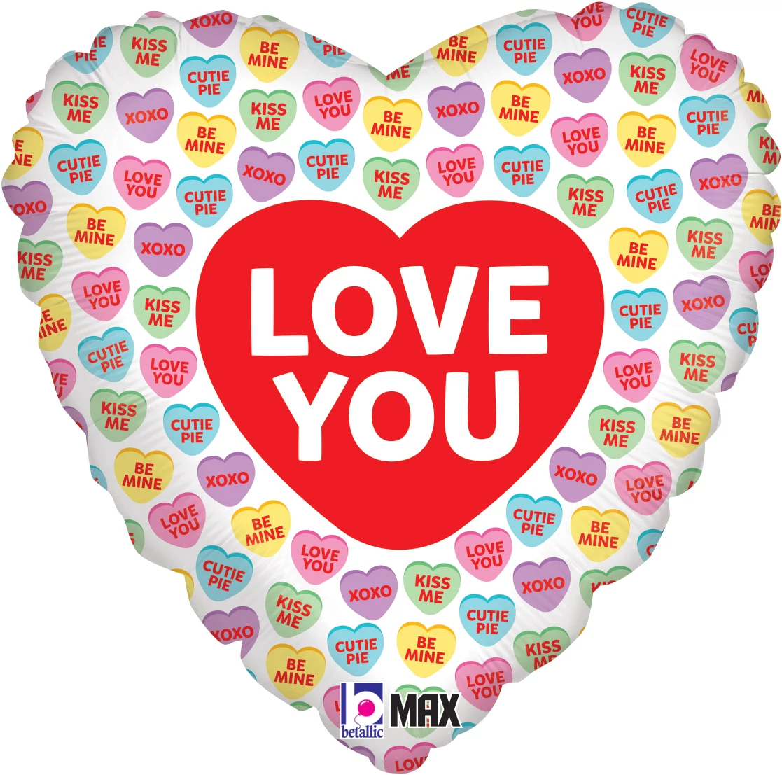 Szív alakú szívecskés fólia lufi I love you felirattal, 46 cm