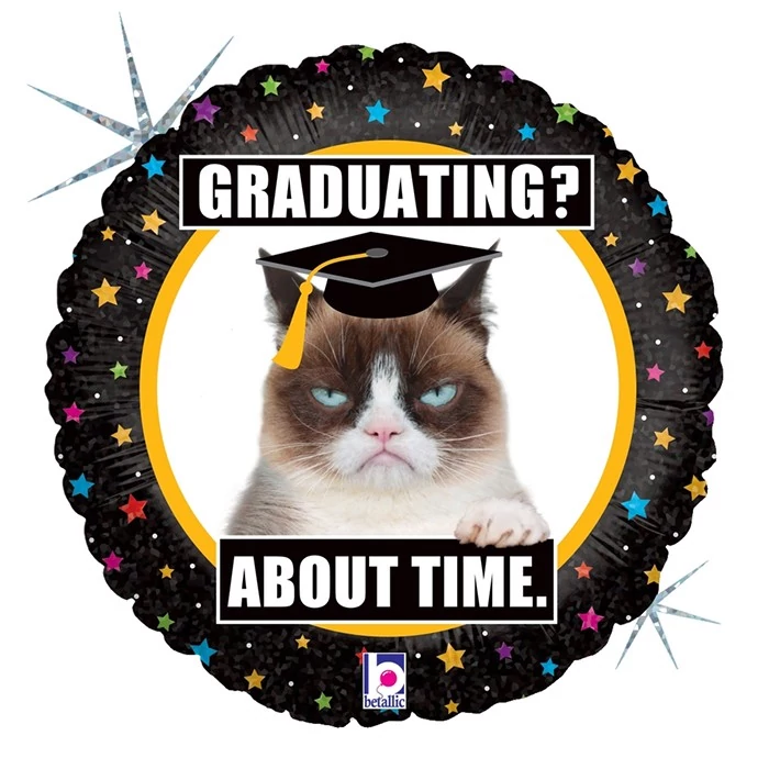 45 cm-es Grumpy cat ballagós kalapban Graduating? fólia lufi