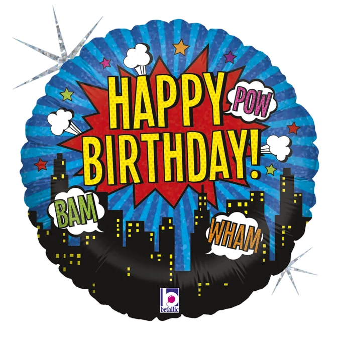 46 cm-es Superhero, Happy Birthday feliratú fólia lufi